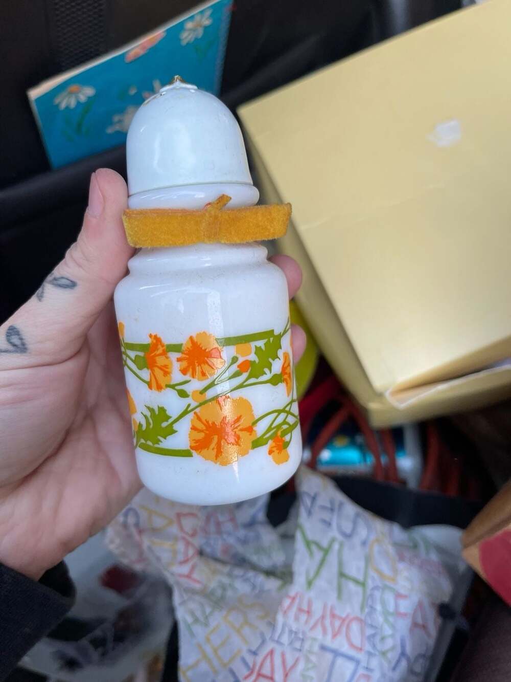 Vintage AVON Milk Glass Floral Design 70's Salt & Pepper Shakers